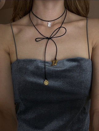 FAY/DEW Original Choker 【Rabbit Shell】Black Leather Cord